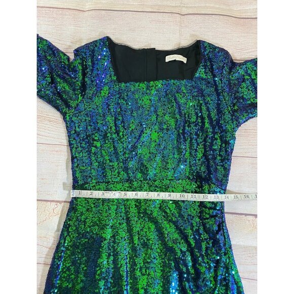 Belle Pogue Women's Green Sequin Short Sleeve Midi Cocktail Dress - Medium - Picture 9 of 12